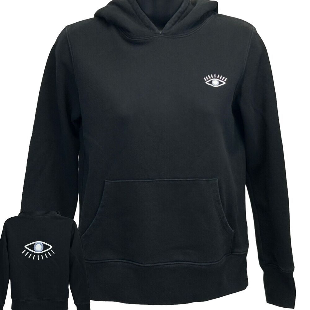 Madewell Embroidered Eye Hoodie Black Hooded Sweatshirt Long Sleeve Womens XXS